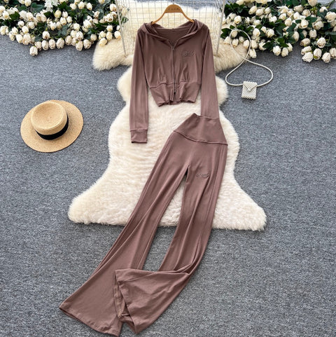 Casual Hoodie & Flared Trousers 2Pcs