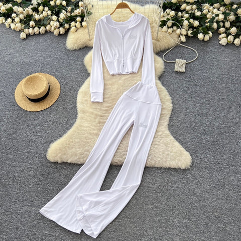 Casual Hoodie & Flared Trousers 2Pcs