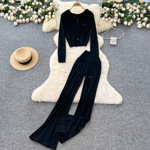 Casual Hoodie & Flared Trousers 2Pcs