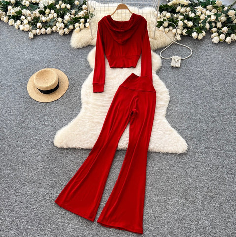 Casual Hoodie & Flared Trousers 2Pcs