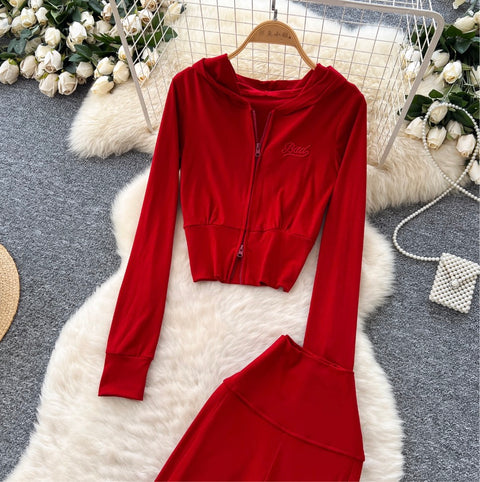 Casual Hoodie & Flared Trousers 2Pcs