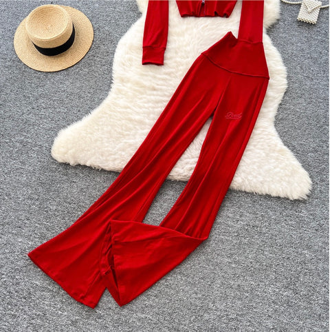 Casual Hoodie & Flared Trousers 2Pcs