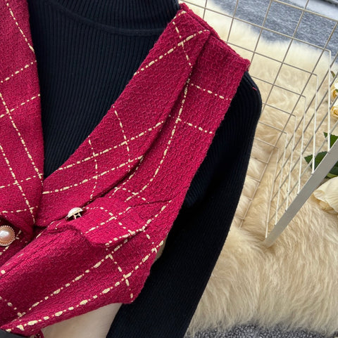 Plaid Tweed Dress & Sweater 2Pcs