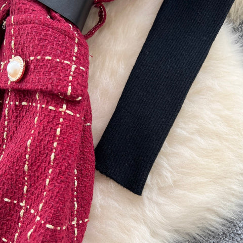 Plaid Tweed Dress & Sweater 2Pcs