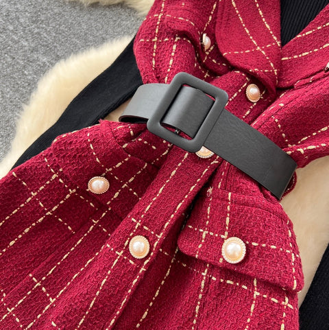 Plaid Tweed Dress & Sweater 2Pcs