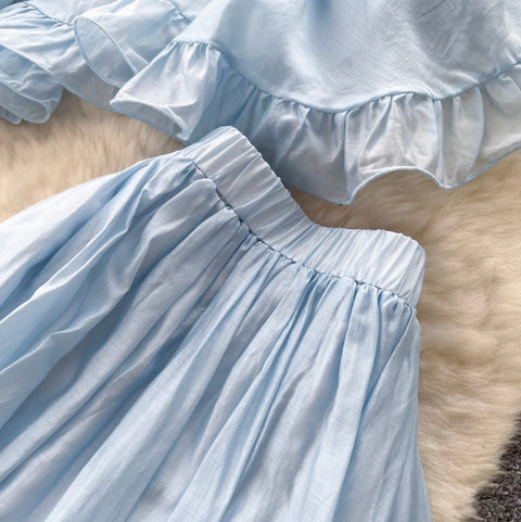 Fairy Blue Ruffled Camisole & Skirt 2Pcs