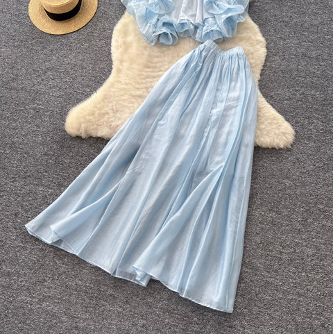 Fairy Blue Ruffled Camisole & Skirt 2Pcs