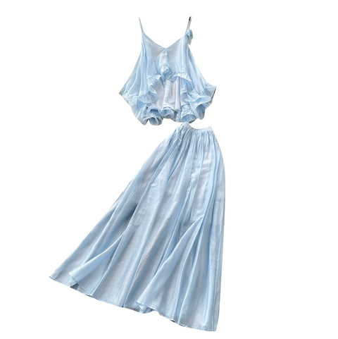 Fairy Blue Ruffled Camisole & Skirt 2Pcs