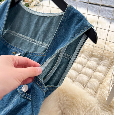 Square-neckline Vest & Jeans Denim 2Pcs
