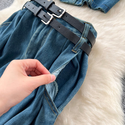 Square-neckline Vest & Jeans Denim 2Pcs