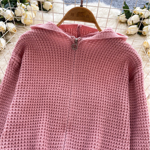 Korean Style Hollowed Hooded Cardigan