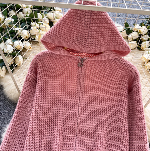Korean Style Hollowed Hooded Cardigan