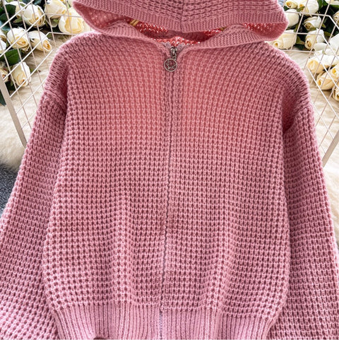 Korean Style Hollowed Hooded Cardigan