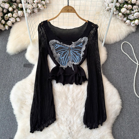 Butterfly Sequin Slim-fit Hollowed Knitwear