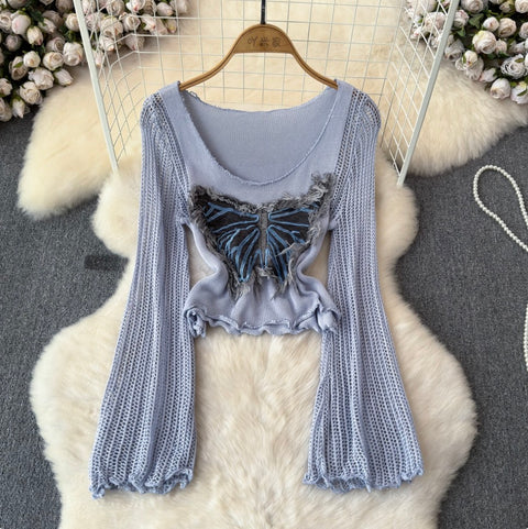Butterfly Sequin Slim-fit Hollowed Knitwear
