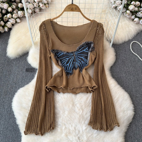 Butterfly Sequin Slim-fit Hollowed Knitwear