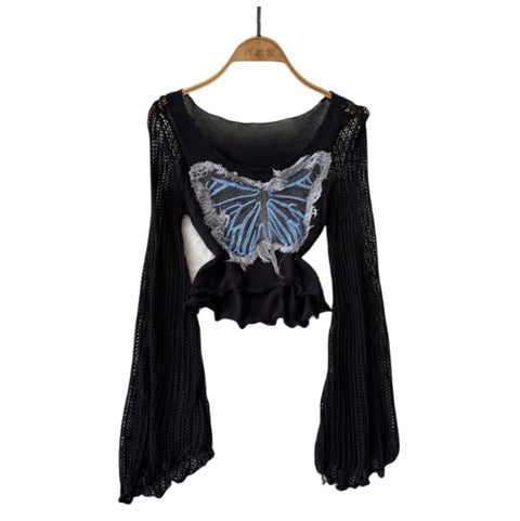 Butterfly Sequin Slim-fit Hollowed Knitwear