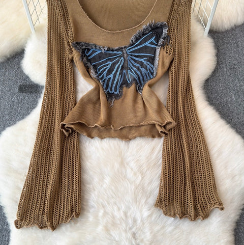 Butterfly Sequin Slim-fit Hollowed Knitwear