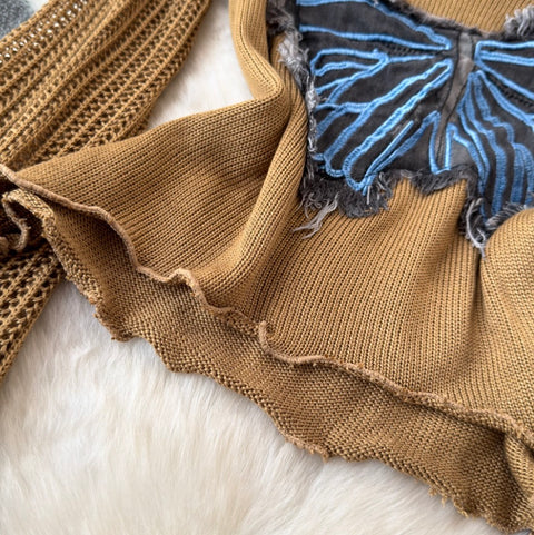 Butterfly Sequin Slim-fit Hollowed Knitwear