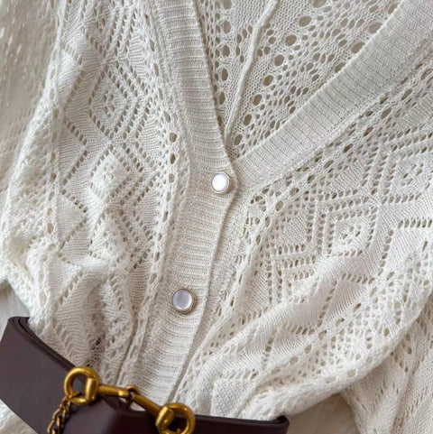 V-neck Cardigan & Fishtail Skirt 2Pcs