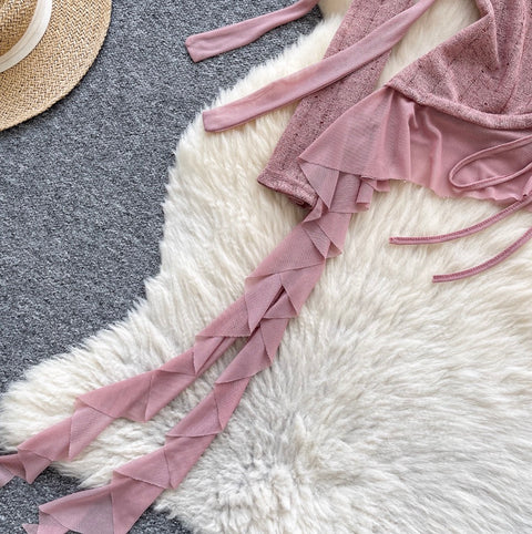 Print Drawstring Shirt with Ribbon