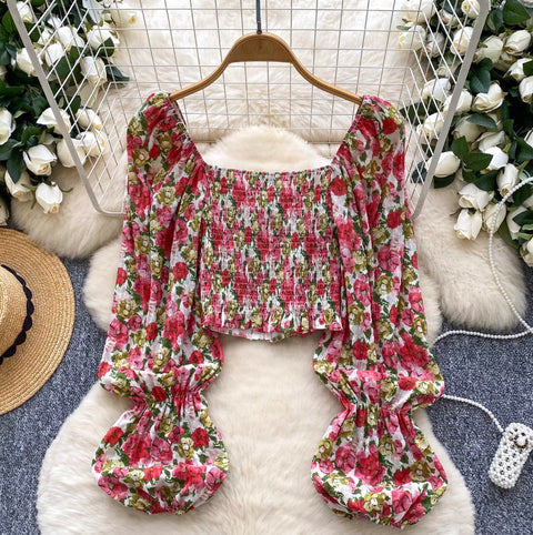 French Style Floral Print Top
