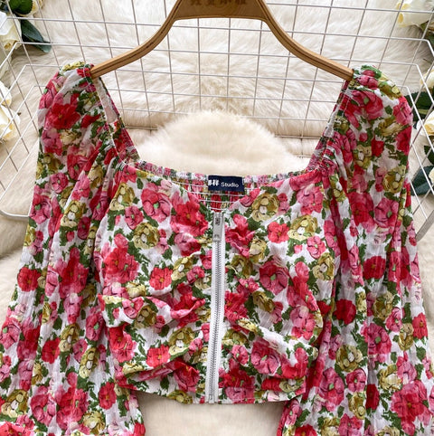 French Style Floral Print Top