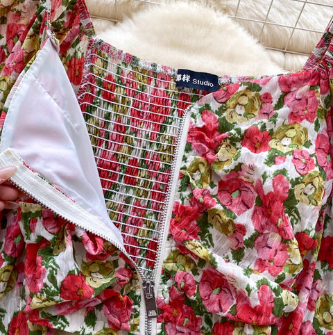 French Style Floral Print Top