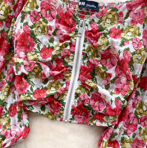 French Style Floral Print Top