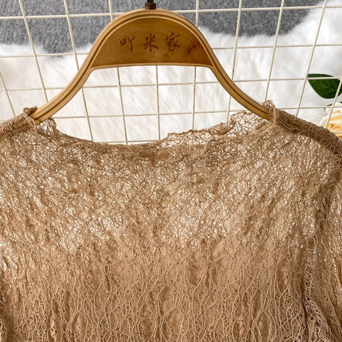 Irregular Design Ruffled Lace Dress 2Pcs