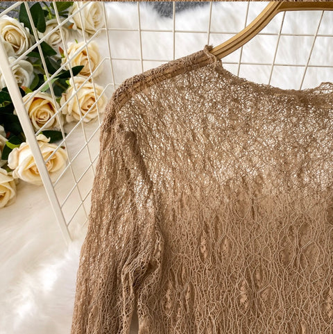 Irregular Design Ruffled Lace Dress 2Pcs