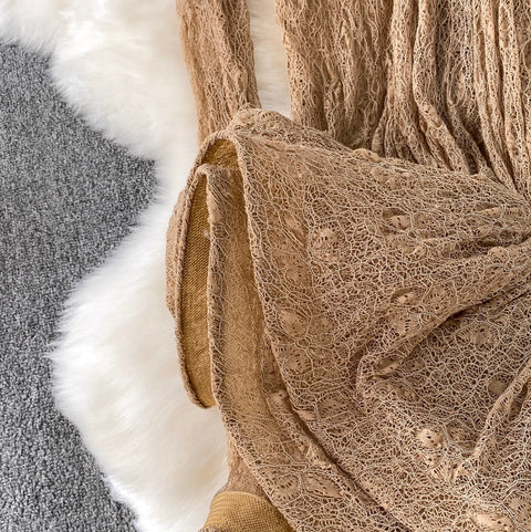 Irregular Design Ruffled Lace Dress 2Pcs