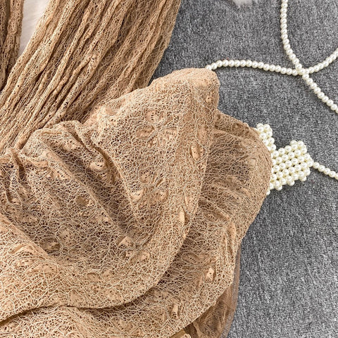 Irregular Design Ruffled Lace Dress 2Pcs