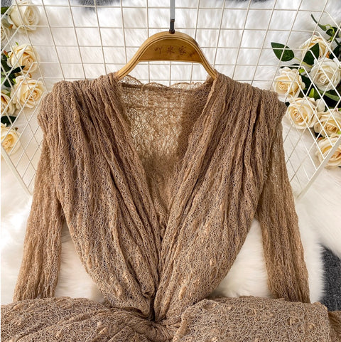 Irregular Design Ruffled Lace Dress 2Pcs