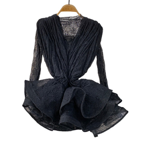 Irregular Design Ruffled Lace Dress 2Pcs