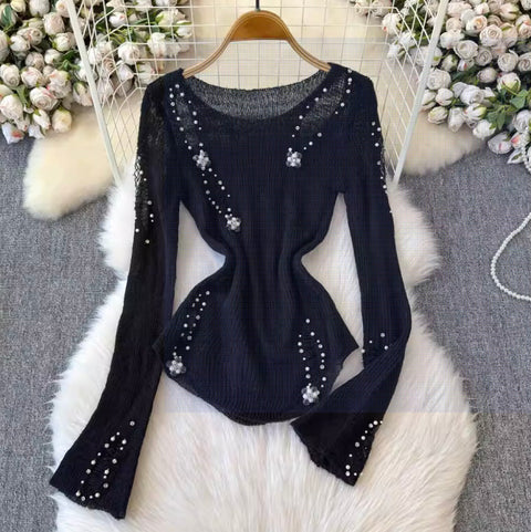 Irregular Design Beaded Ripped Knitwear