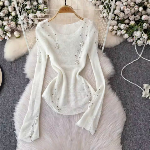 Irregular Design Beaded Ripped Knitwear