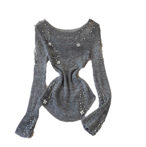 Irregular Design Beaded Ripped Knitwear