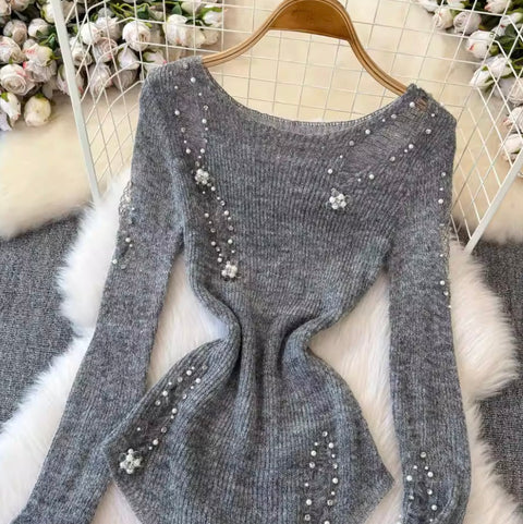 Irregular Design Beaded Ripped Knitwear