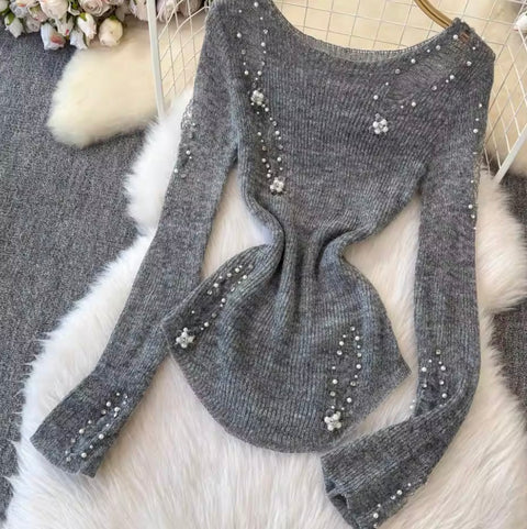 Irregular Design Beaded Ripped Knitwear