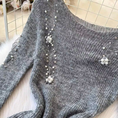 Irregular Design Beaded Ripped Knitwear