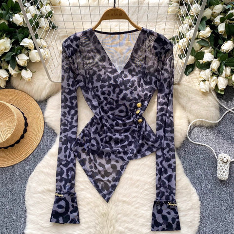 Irregular Design Leopard Print T-shirt