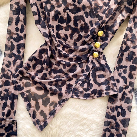 Irregular Design Leopard Print T-shirt