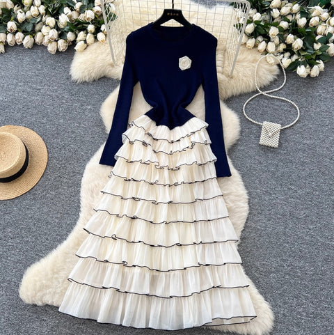 Knit Patchwork Layered Cake Dress
