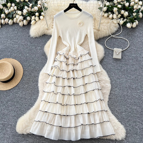 Knit Patchwork Layered Cake Dress