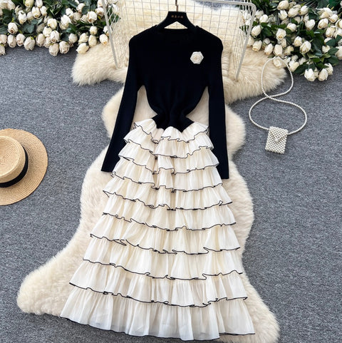 Knit Patchwork Layered Cake Dress