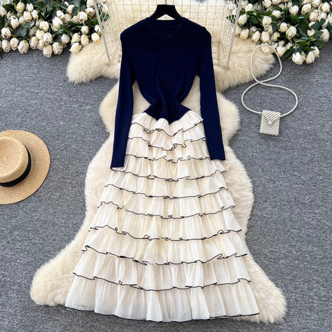 Knit Patchwork Layered Cake Dress