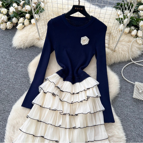 Knit Patchwork Layered Cake Dress