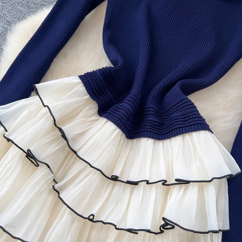 Knit Patchwork Layered Cake Dress