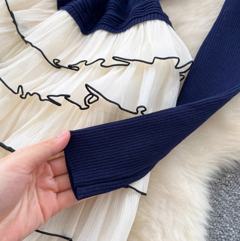 Knit Patchwork Layered Cake Dress